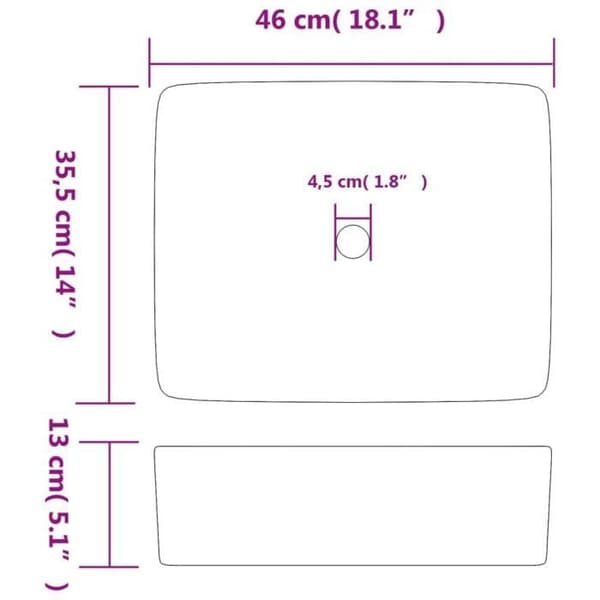 vidaXL Grå-blå rektangulär handfat 46x35,5x13 cm keramik 155072