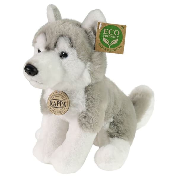 Plush Hund Husky Sittande 23cm Eco-Friendly Ultra Mjuk Grå Rappa