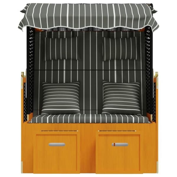 vidaXL Strandkorg med kuddar, flätad resin, solid trä, svart grå 318666