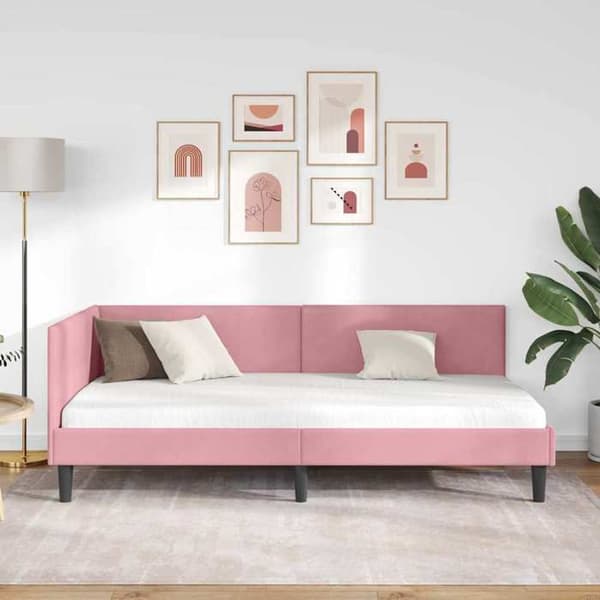vidaXL Hörnsäng Rosa 100 cm x 200 cm Sammet 42016239