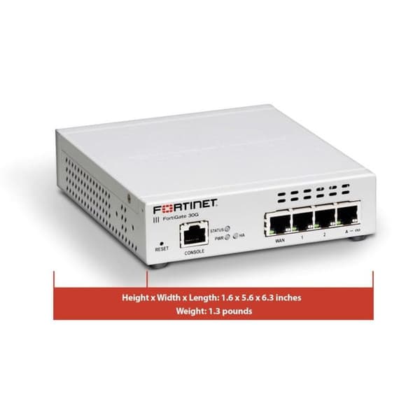 Brandvägg - FORTINET - FortiGate-30G - 4 portar Gigabit Ethernet - SD-WAN - Centraliserad hantering