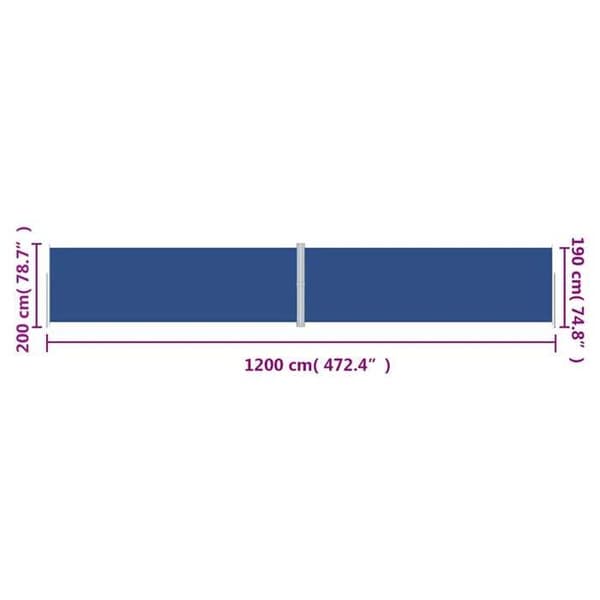 vidaXL infällbar sidomarkis Blå 200x1200 cm 318082