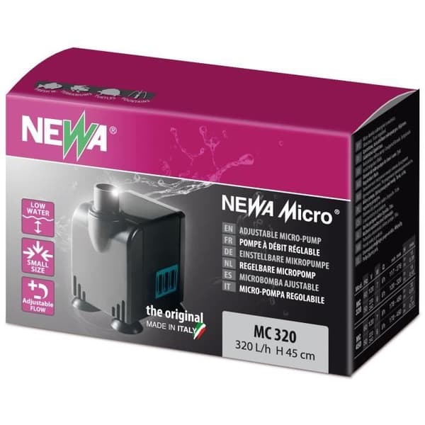 Micro-Jet 320 pump - NEWA - Mc320 - Flöde 320L/h - Låg vattenhöjd 20mm - Skyddad motor