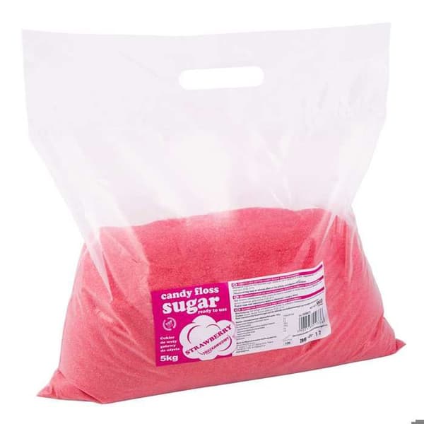 Färgad sockervaddssocker, röd, jordgubbssmak, 5 kg