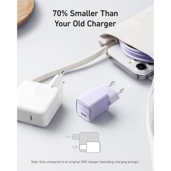 USB C laddare - Anker - 511 (Nano 3) - 30 W - Termiskt skydd - GaN