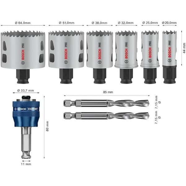 Scies Cloches - Bosch - Pro Multi Material - Set om 9 delar - Ø 20-64 mm - Power Change Plus-adapter