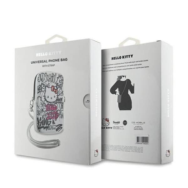 Axelväska - HELLO KITTY - Graffiti Kitty Head - Vit - För telefon - Rolig stil