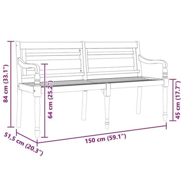 vidaXL Batavia bänk 150 cm massiv teak 319147