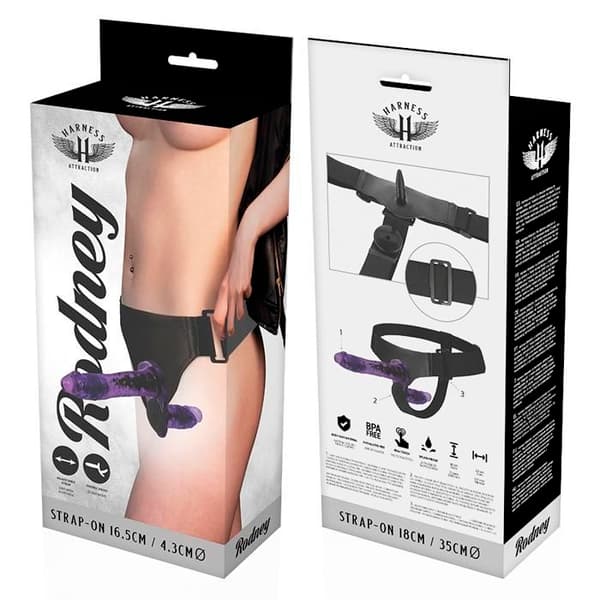Gode-michets - HARNESS ATTRACTION - RODNEY - Dubbel penetration - Lila - 18 x 3,5 cm