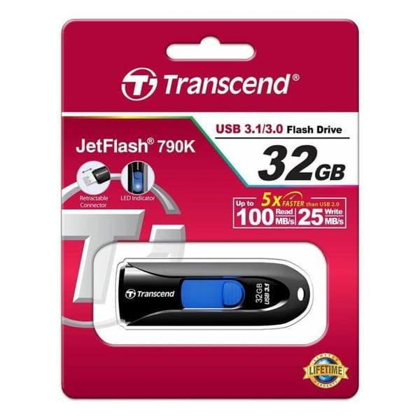 USB-nyckel - TRANSCEND - JETFLASH 790 - 32 GB - USB 3.0 - Svart