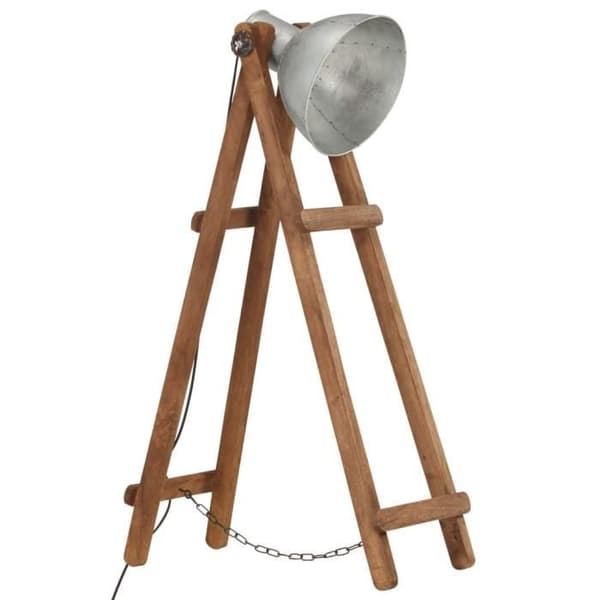 vidaXL Golvlampa Silver E27 Massivt Mangoträ