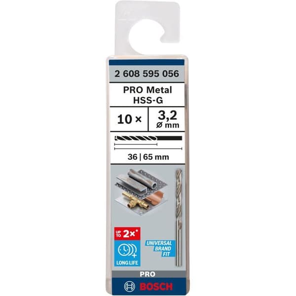 Forets - BOSCH - HSS 3,2 mm - Förpackning om 10 - Längd 65 mm - DIN 338