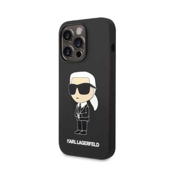 Karl Lagerfeld Silikonfodral Ikonik för iPhone 14 Pro – Svart, mikrofiberfoder