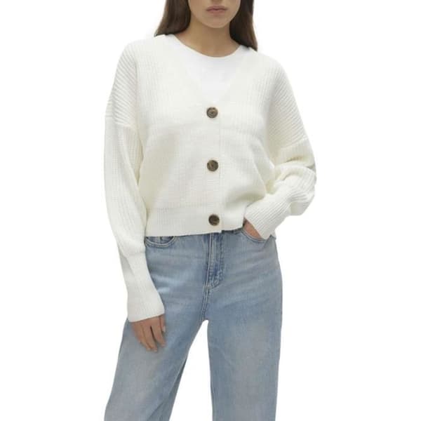 Cardigan - VERO MODA - Stickad - Knappkrage - Ecru - Vit
