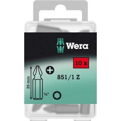 Embout PH - WERA - 851/1 Z - 10 delar - Extra-rigida - Hexagonal 1/4"
