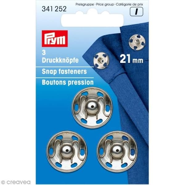 Tryckknapp - PRYM - 21 mm - silverfärgad - 3 st