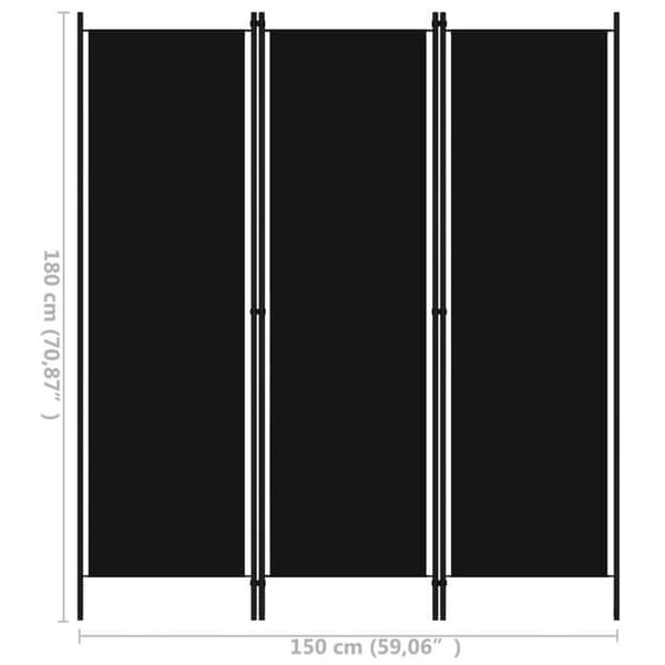 vidaXL 3-Panel Rumsavdelare Svart 150x180 cm