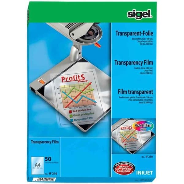 Bläckstrålefilm - SIGEL - A4 - Transparent - Klar - 50 ark