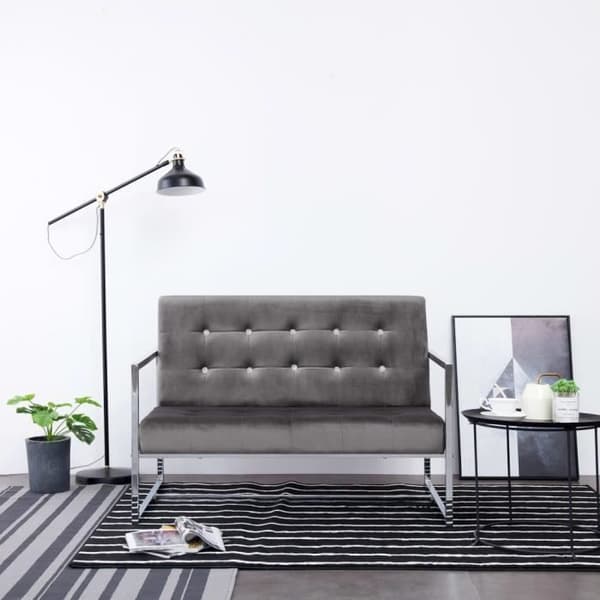 vidaXL 2-sits soffa med armstöd mörkgrå krom och sammet