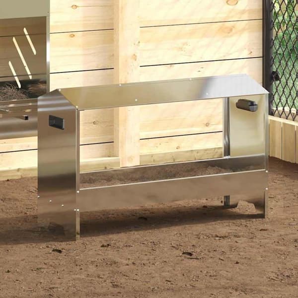 Foderautomat för höns i galvaniserad stål - vidaXL - Silver - 81x32x53,5 cm - Kapacitet 15 kg - Hållbar