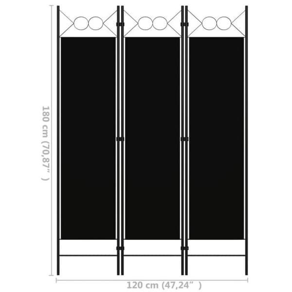 vidaXL Skärmvägg 3 paneler Svart 120x180 cm