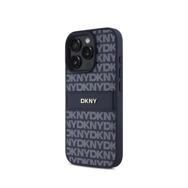 Coque iPhone 16 Pro Max - DKNY - Randigt Mönster - Stötskydd - Blått Metalliserat Logotyp
