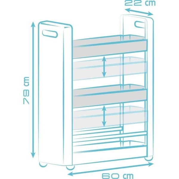 Mobilo Serving Unit - 3 modulära förvaringshyllor - Multidirectional hjul - 60 x 22 x 79 cm - Vit - EDA