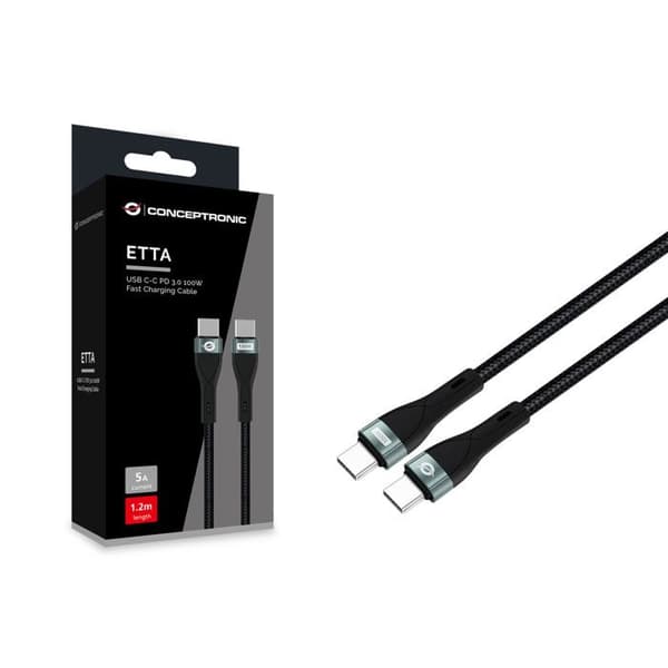 USB-C 3.0-kabel - CONCEPTRONIC - 1,20 m - 5 A - 480 Mbps - Svart