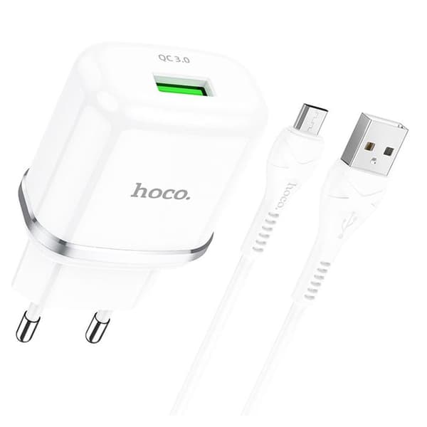 Laddare Adapter - HOCO - Special (N3) - USB-A 18W - 3A - Micro-USB-kabel 1m - Vit