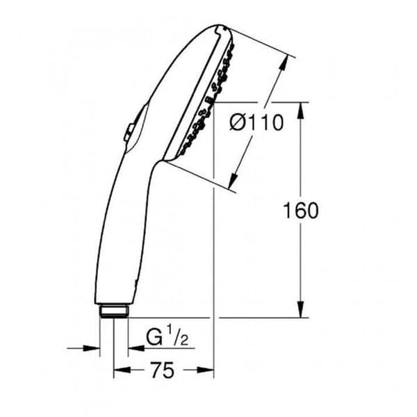 Duscharmhane - GROHE - 3 strålar - Vattensparande - Plast - Diameter 110 mm