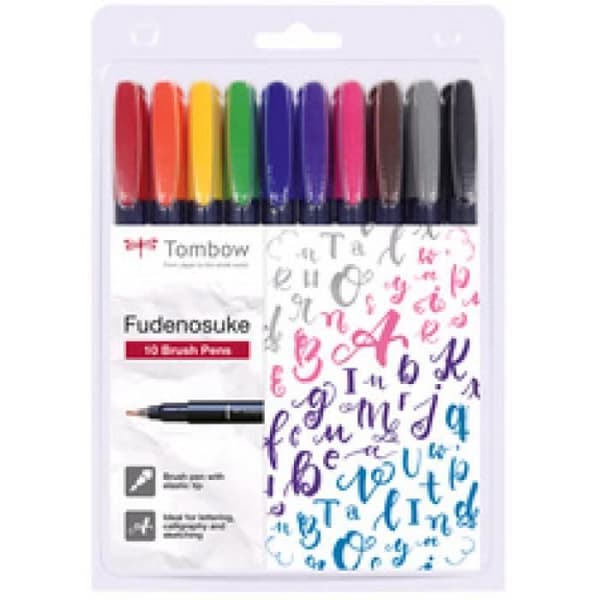 Tombow Fudenosuke kalligrafipenna, hårdhet '1, set om 10 0,000000 Svart