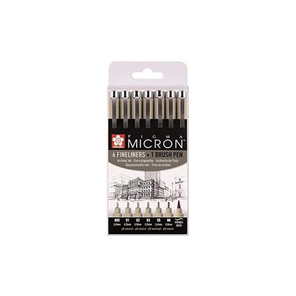 6 markers - Svart - Sortiment av spetsar - Pigma Micron Svart - Sakura