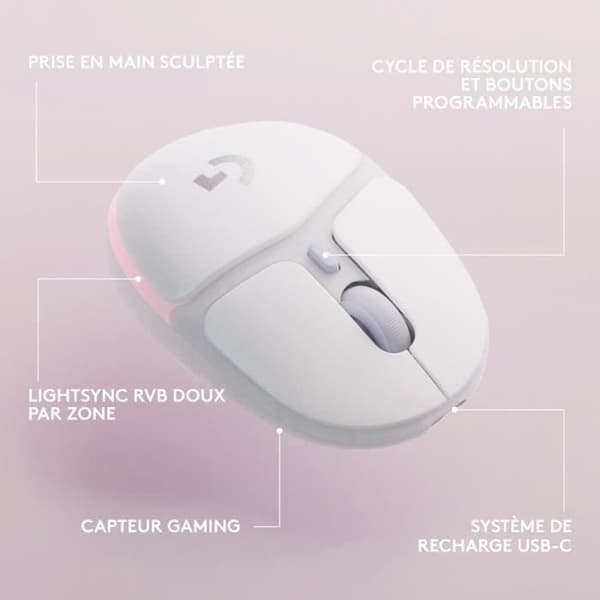 Souris Gamer - Trådlös - Logitech G - G705 - Vit