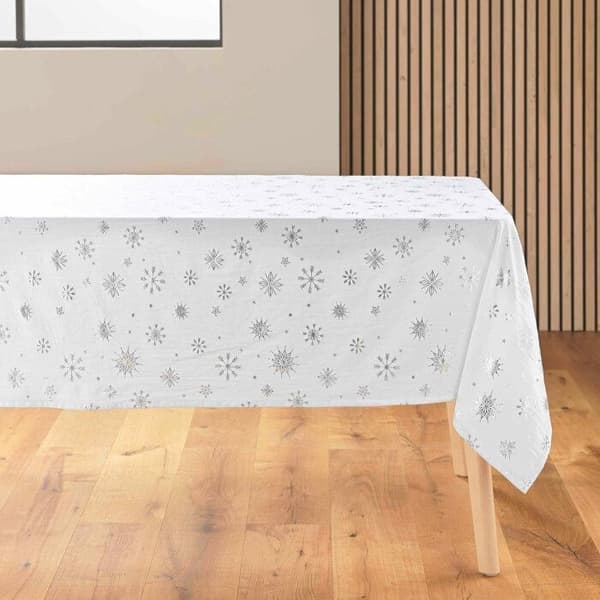 Rektangulär duk 140x240 cm mikrofiber tryckt metallisk effekt Astrelia - Vit/Silver