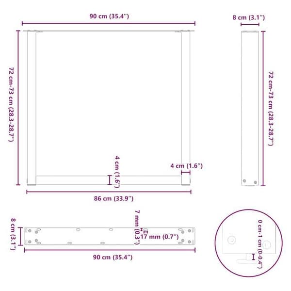 vidaXL U-formade matbordsben 3 delar Vit 90 x (72-73) cm Stål 4013209