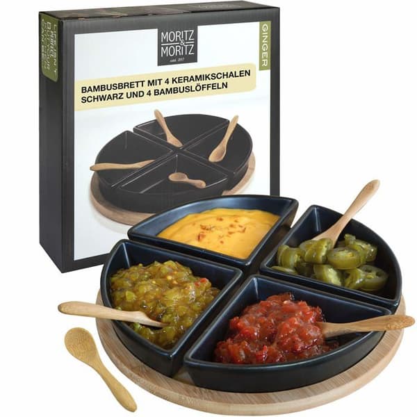 Moritz - moritz - 1873 - Aperitifbricka - 4 bambu- och keramiska aperitifkoppar - för dips Snacks Förrätter Desserter