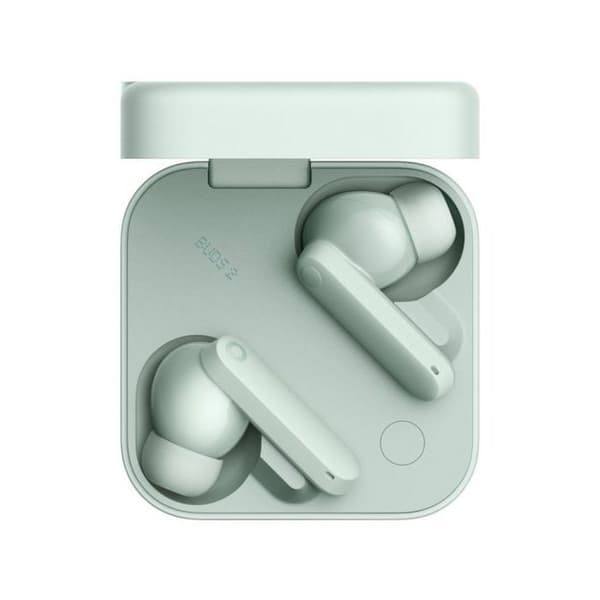 Inget CMF Buds 2 Bluetooth-hörlurar med avancerad brusreducering grön ljus.