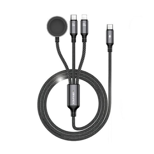AWEI 3-i-1 USB-C/Lightning/Klocka 1 m 100 W Svart