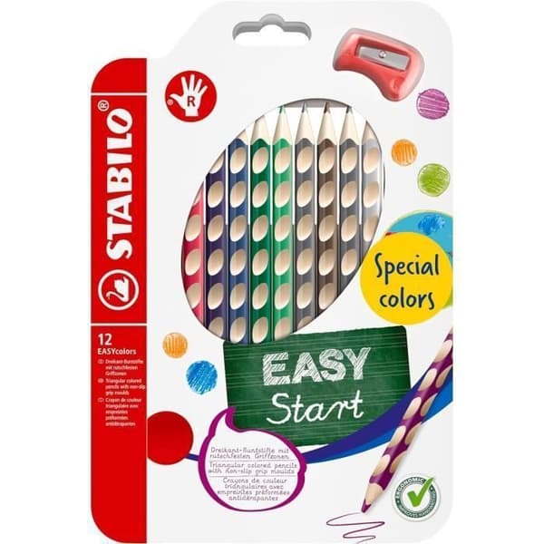 Färgpenna - STABILO - EASYcolors - Etui om 12 + 1 - Triangulär kropp - Ekologisk
