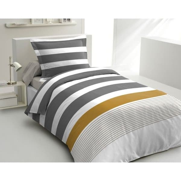 3-delad påslakan med percale av bomull 220x240 GRÅ och OCRE