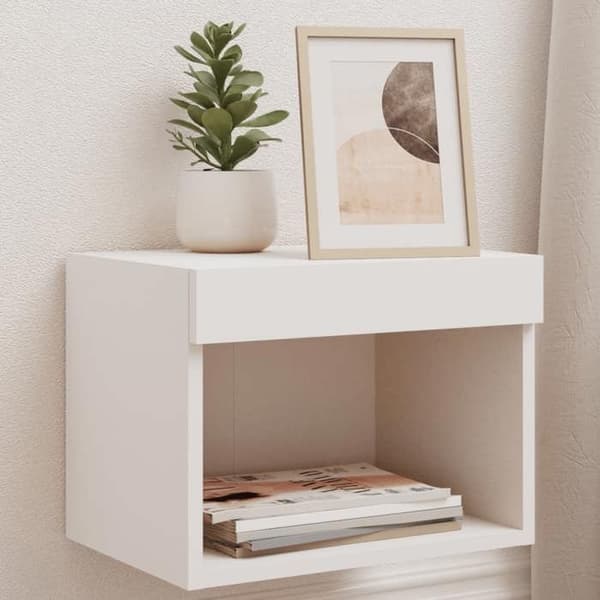 vidaXL Väggmonterade sängbord med LED-lampor 2 st Vit 837114