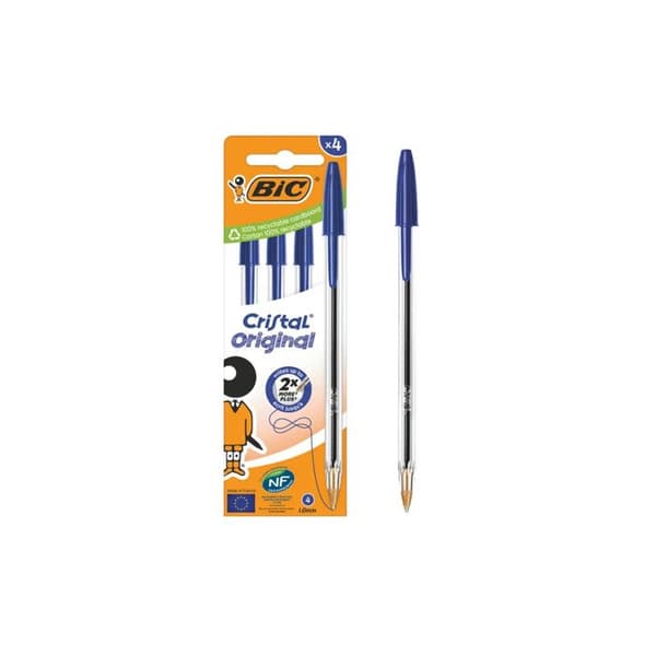 BIC Cristal Original Blå Kulspetspenn Set med 4 Medium spets 1mm Flytande skrivande