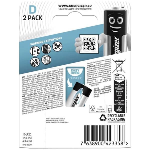 Energizer Max Plus Batteri LR20 (D) alkaliska 1.5 V 2 st