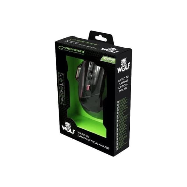 ESPERANZA MX201 WOLF Mouse - Optisk 2400 dpi - 7 knappar - USB-kabel - Röd