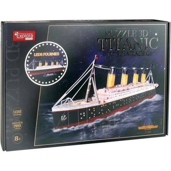 3D pussel ljus - Titanic båt - Byggspel - EXPLORA - 266 bitar - Från 8 år