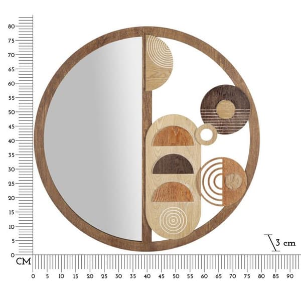 Väggspegel i brunt trä Ø 80x3 cm