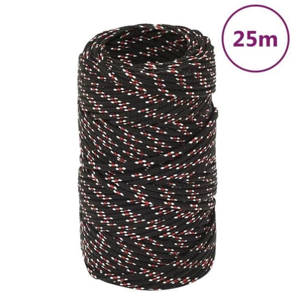 152317 vidaXL Båtrep Svart 2 mm 25 m Polypropen