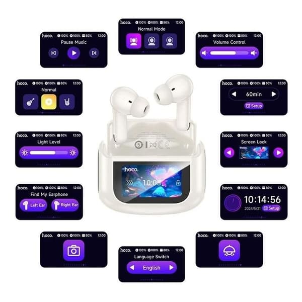 Bluetooth-hörlurar - Hoco - EQ21 - ANC - ENC - TWS - Vit med LED-touchskärm