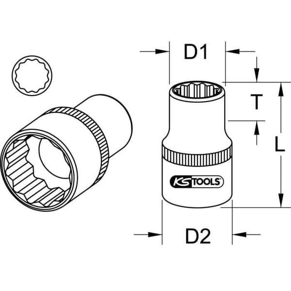 Sockel - KS TOOLS - 911.3534 - 12 poäng - kort modell - krom-vanadin