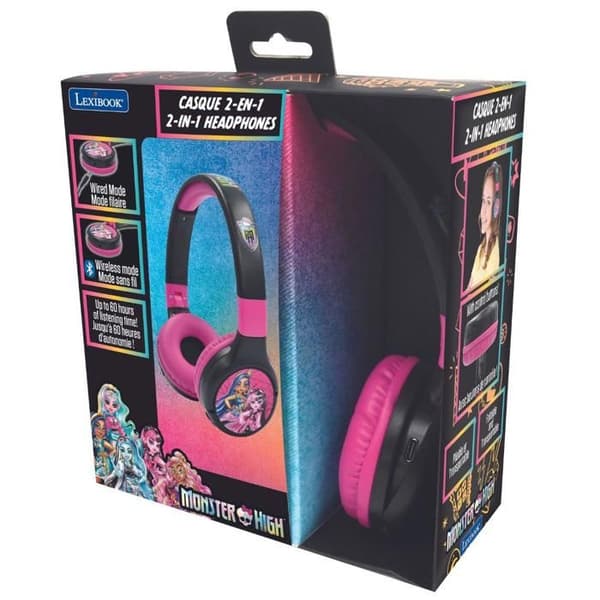 Hörlurar - Lexibook - Monster High - Bluetooth 5.0 - Fällbar - Ljudbegränsning 85 dB